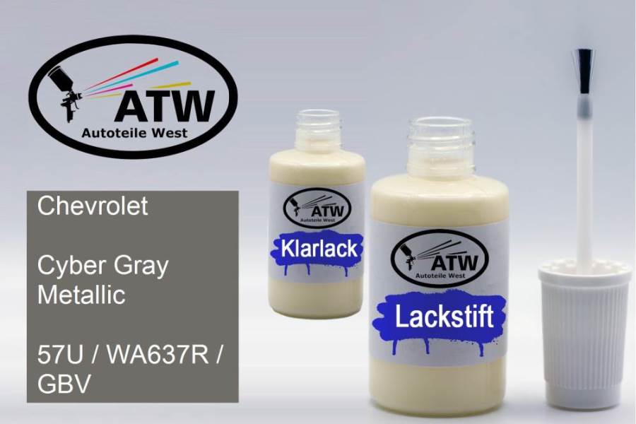 Chevrolet, Cyber Gray Metallic, 57U / WA637R / GBV: 20ml Lackstift + 20ml Klarlack - Set, von ATW Autoteile West.